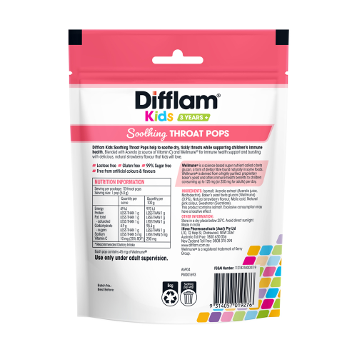 Difflam Kids Soothing Throat Pops Strawberry Flavour 10 Pack