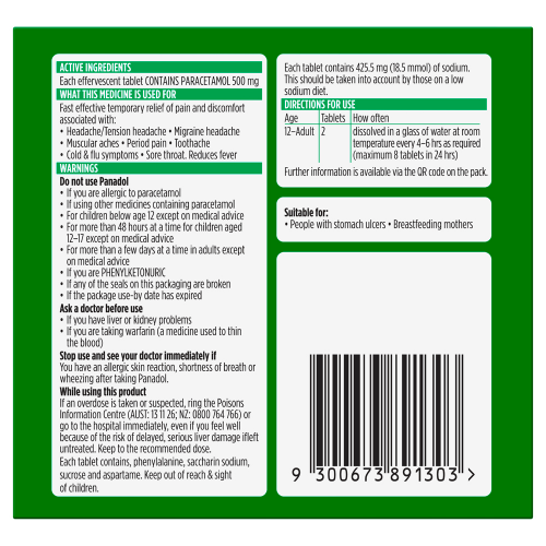 Panadol Rapid Soluble Paracetamol 500mg 16 Effervescent Tablets