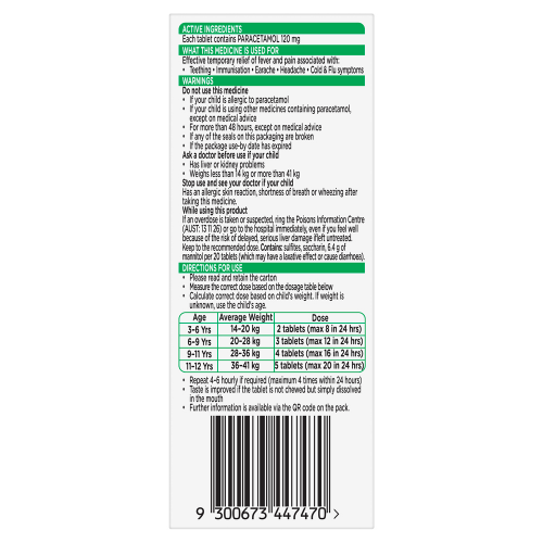 Panadol Chewable 3+ Years Cherry Flavour 24 Tablets