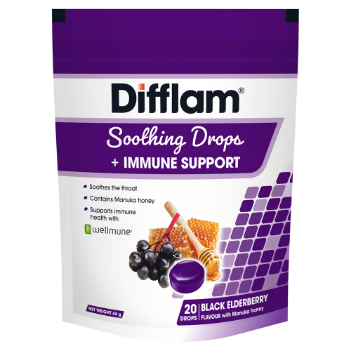 Difflam Soothing Drops + Immune Support Black Elderberry Flavour 20 Pack