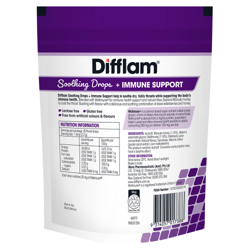 Difflam Soothing Drops + Immune Support Black Elderberry Flavour 20 Pack